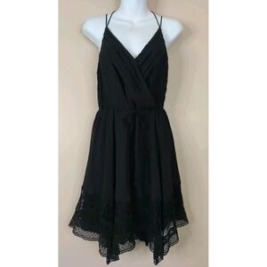 Greylin Black Racer Back Crochet Pleated Dainty Handkerchief Dress Size S